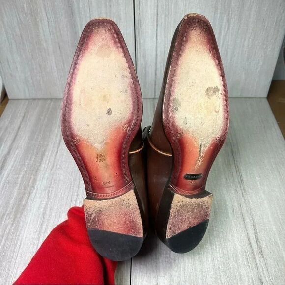 Mezlan Burgundy Orange Leather Lace Up Luxury Oxford Derby Dress Shoe Men Size 8 - Picture 8 of 11